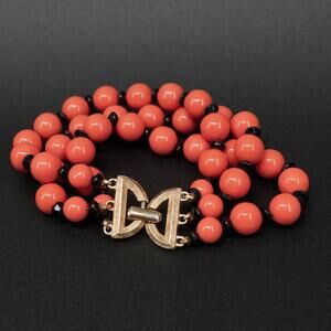 Vintage Crown Trifari Pink Beaded Bracelet Triple Strand Statement 6.5 in MCM